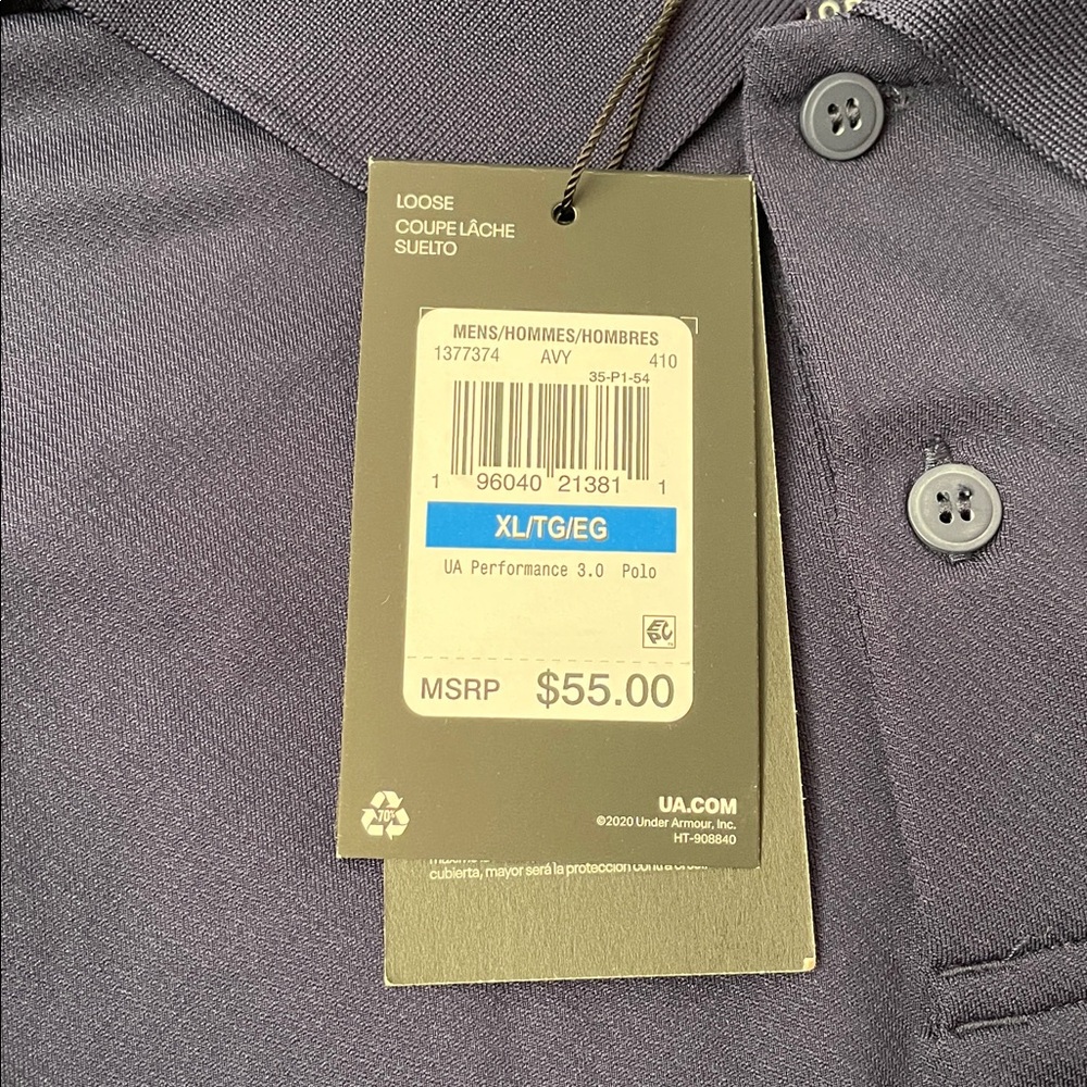 NWT Under Armour Men's Deep Blue Polo Shirt.  Size XL/TG - Picture 5 of 6